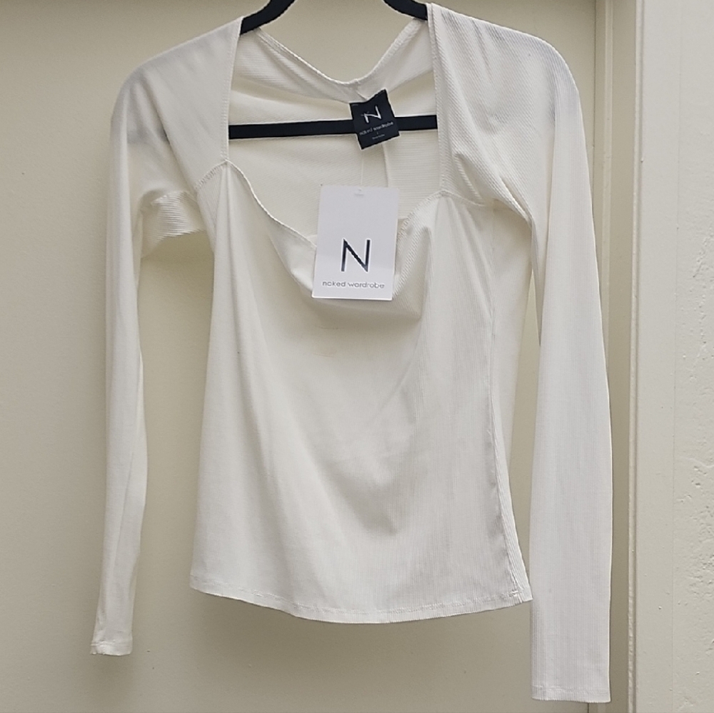 Naked Wardrobe White Fitted Cut Out Blouse